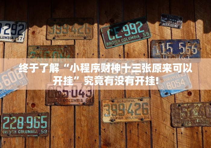 终于了解“小程序财神十三张原来可以开挂”究竟有没有开挂!