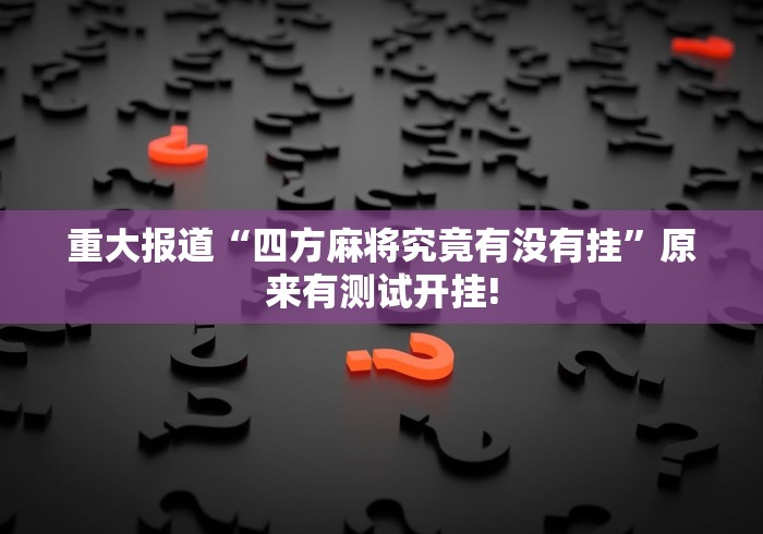 重大报道“四方麻将究竟有没有挂”原来有测试开挂!