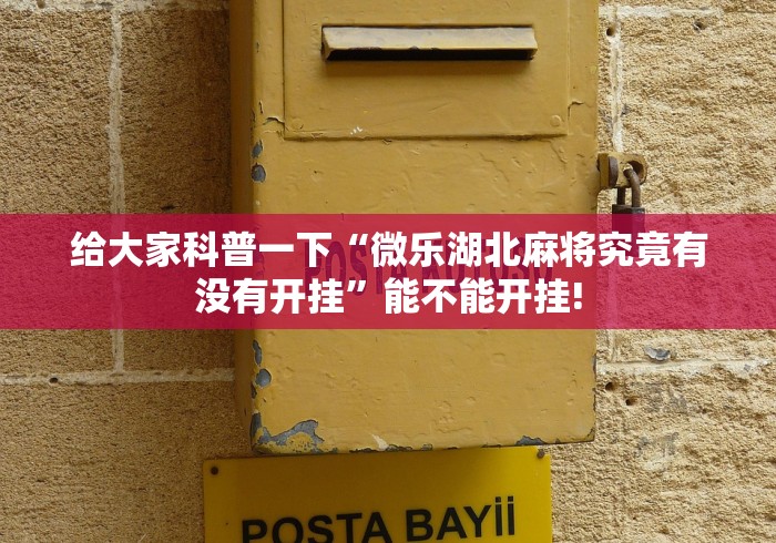 给大家科普一下“微乐湖北麻将究竟有没有开挂”能不能开挂!