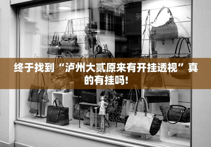 终于找到“泸州大贰原来有开挂透视”真的有挂吗!